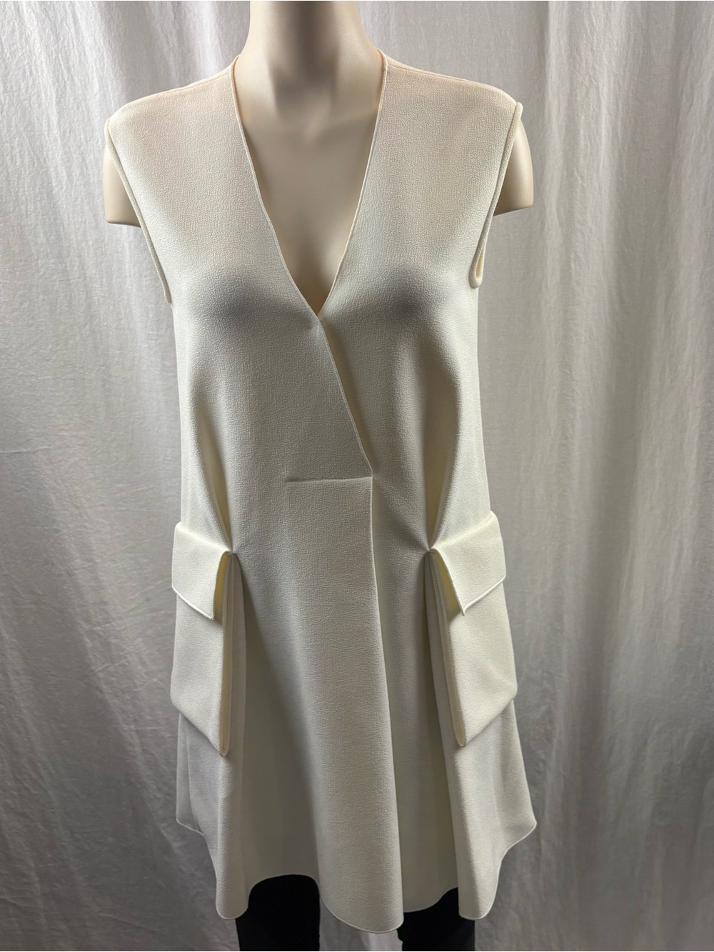Dion Lee Sleeveless V-Neck Mini Dress in Cream with Flap Pockets 4